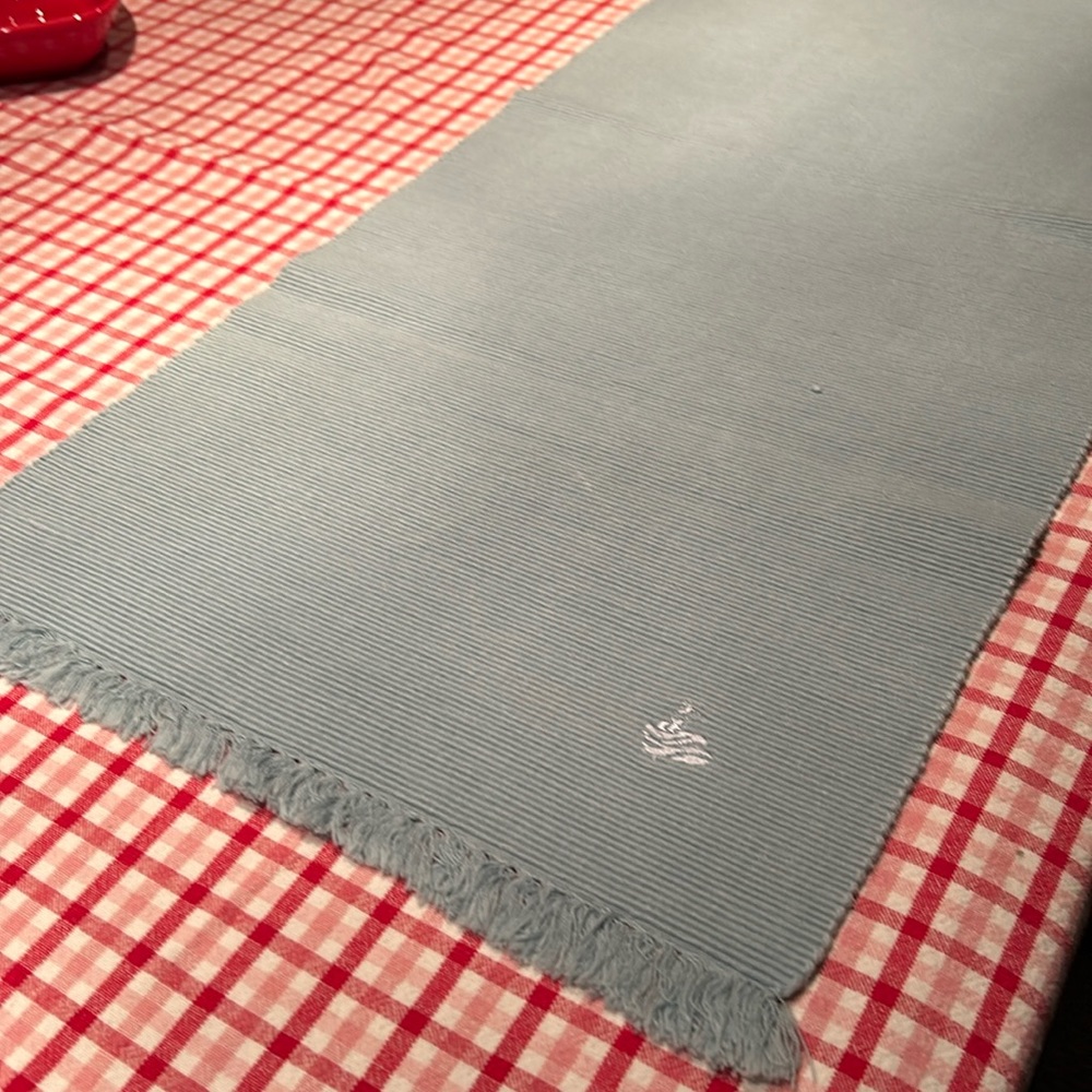 Periwinkle blue Fiesta table runner 34 inches long and 12 inches wide Excellent